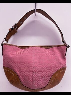 Coach Pink Signature Hobo with Brown Leather Trim 2008